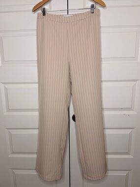 Fashion Nova Cream Pinstripe Wide-Leg Pants